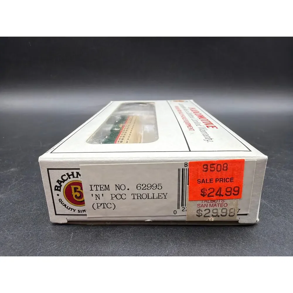 Vintage Bachmann N Scale PCC Trolley PTC #62995 Not Tested Orig Box Papers
